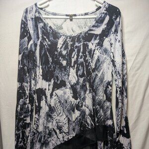 CUPIO Dark Blue Black White Sheer Irregular Ruffle Hem LONG SLEEVE SHIRT SIZE M